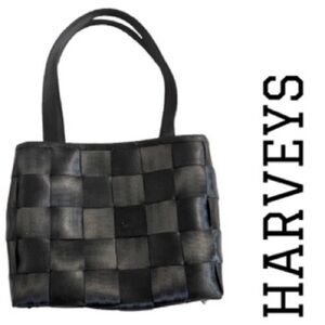 Harveys Original Seatbelt Bag —Black Woven Tote Bag, top zipper — Excellent!